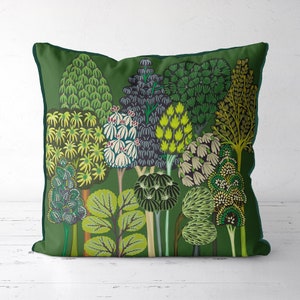 Serene Forest Greens - Mid Century Pillowcase Retro decor botanical cushion cover scandi pillow cover, woods trees 1970s style throw