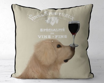 Golden Retriever Gift Idea Golden Retriever pillow cover Wine lover gift, dog and wine, wine gift wine cushion cover, retriever cushion