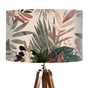 Colourful tropical leaf lampshade, pink and green modern abstract botanical design, handmade in the uk, Designer Home Decor