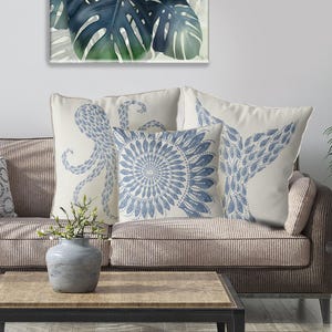 Modern coastal pillow covers Coastal throw pillows - Little Fishes Spiral Shell Midnight Blue on White Coastal style, Nautical pillow covers image 10