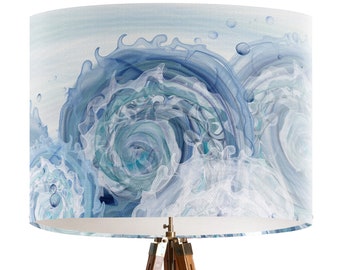 Sea Swell Lampshade in Blue and White - Modern Coastal home decor Nautical lampshade for table lamp or pendant lamp shade for ceiling beach