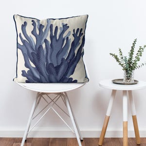 Coastal Pillows - Blue coral cushion, coral pillow, nautical decor, coastal cushion, BLUE CORAL 17 image 3