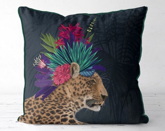 Leopard print cushion Leopard print pillow cover tropical decor tropical theme designer pillow cover dark tropical decor uk seller only shop