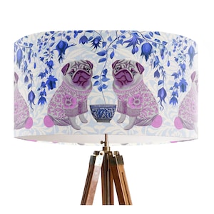 Chinoiserie Pug Lamp Shade: Pink Blue Asian Decor, Handmade UK