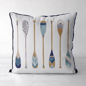 Vintage Style Oars Pillow Cover Design No. 2 Blue on white, cabin pillow covers, Canoe Paddle Lake house decor rowing cushion cover, preppy
