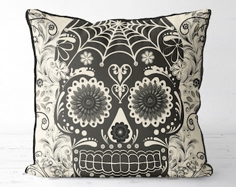 Sugar Skull Pillow Cover - SK1 - Black Sugar Skull Cushion Cover skull throw pillow sugar skull decor sugar skull gift gothic gift mexican