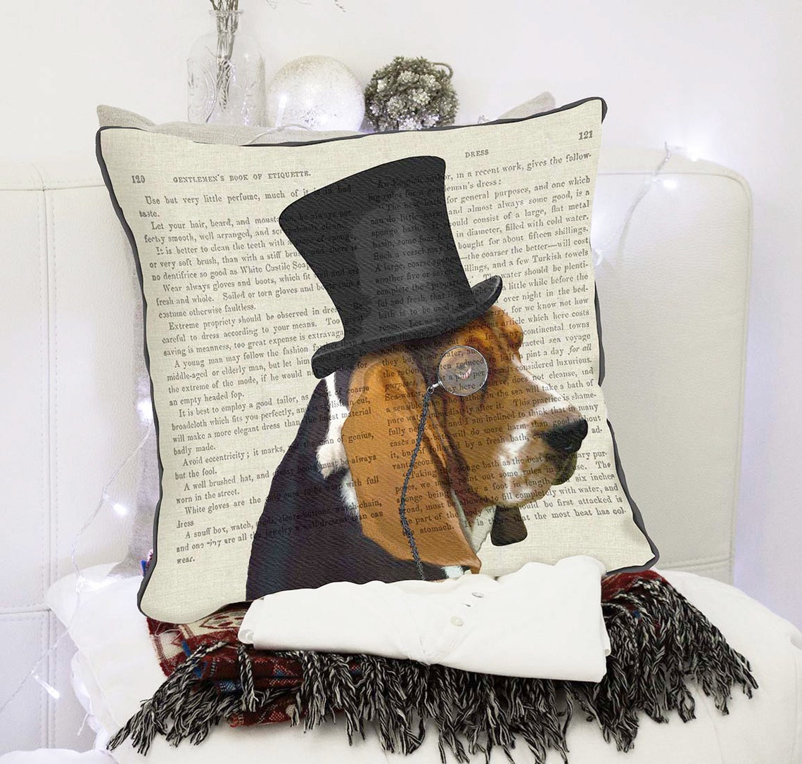 Housse De Coussin Personnalisable Basset Hound - Blanc - Création Française CREACAT