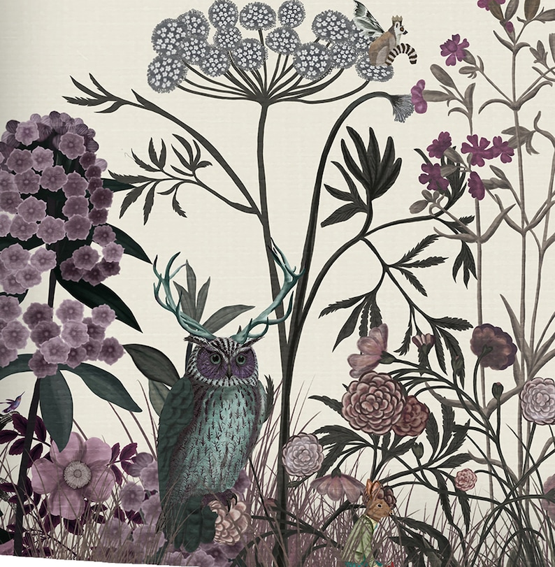 Rosa blommig lampskärm - Wildflower Blush - Tyglampskärm Skogsdjur rosa och lila Sovrumslampskärm stor lampskärm trumma bild 6