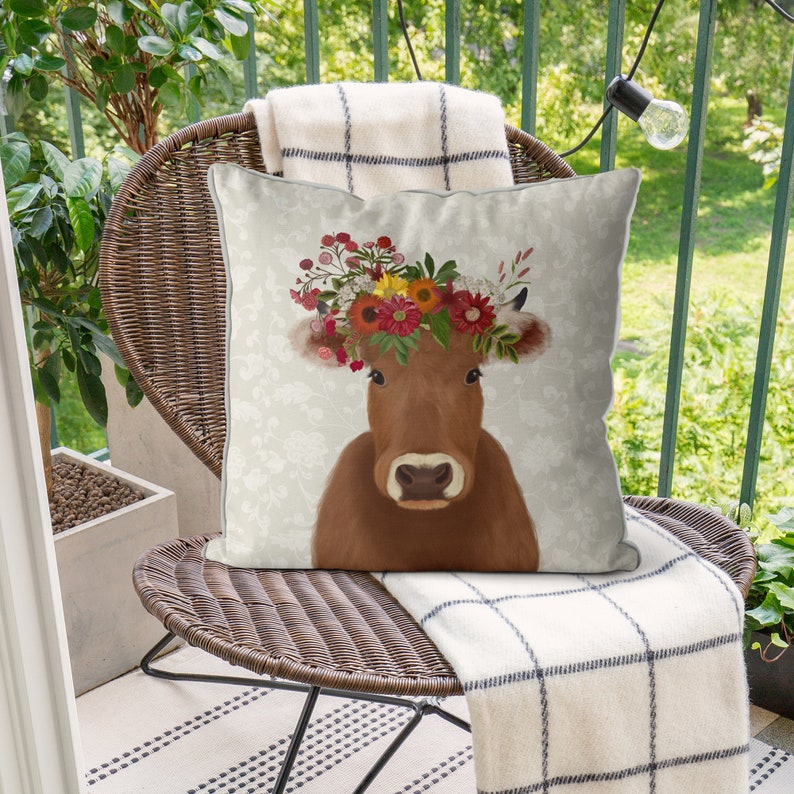 Brown Cow Pillow Cover Bohemian Cow Cushion Boho Farmhouse Etsy