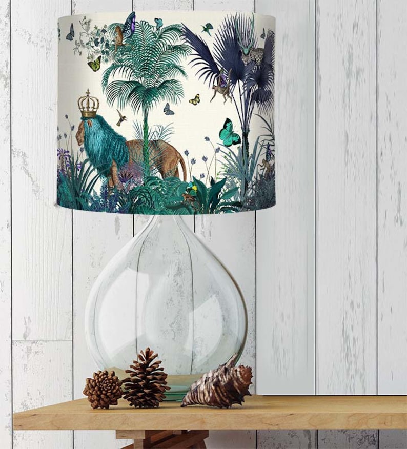 Lamp shade Tropical Lions Blue drum lampshade Lion decor jungle tropical decor nursery lampshade blue lampshade blue room decor lighting image 5