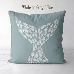 Modern coastal pillow covers Coastal throw pillows Little Fishes Whale Fish Tail Midnight Blue on White Coastal style Nautical pillow covers image 8