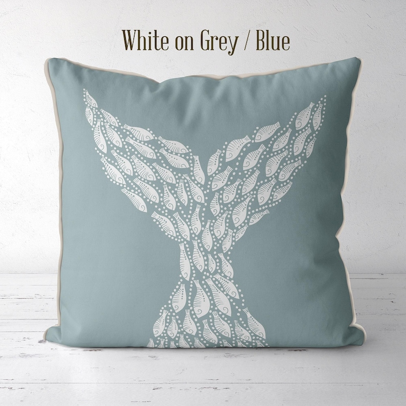 Modern coastal pillow covers Coastal throw pillows Little Fishes Whale Fish Tail Midnight Blue on White Coastal style Nautical pillow covers image 8