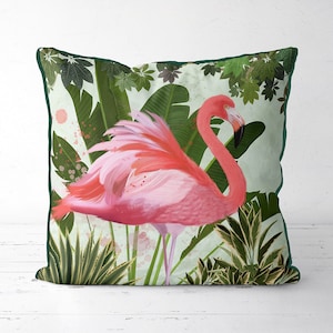 Trending now Pink flamingo pillow Flamingo decor Tropical decor Flamingo gifts flamingo cushions Jungle decor tropical trend image 1