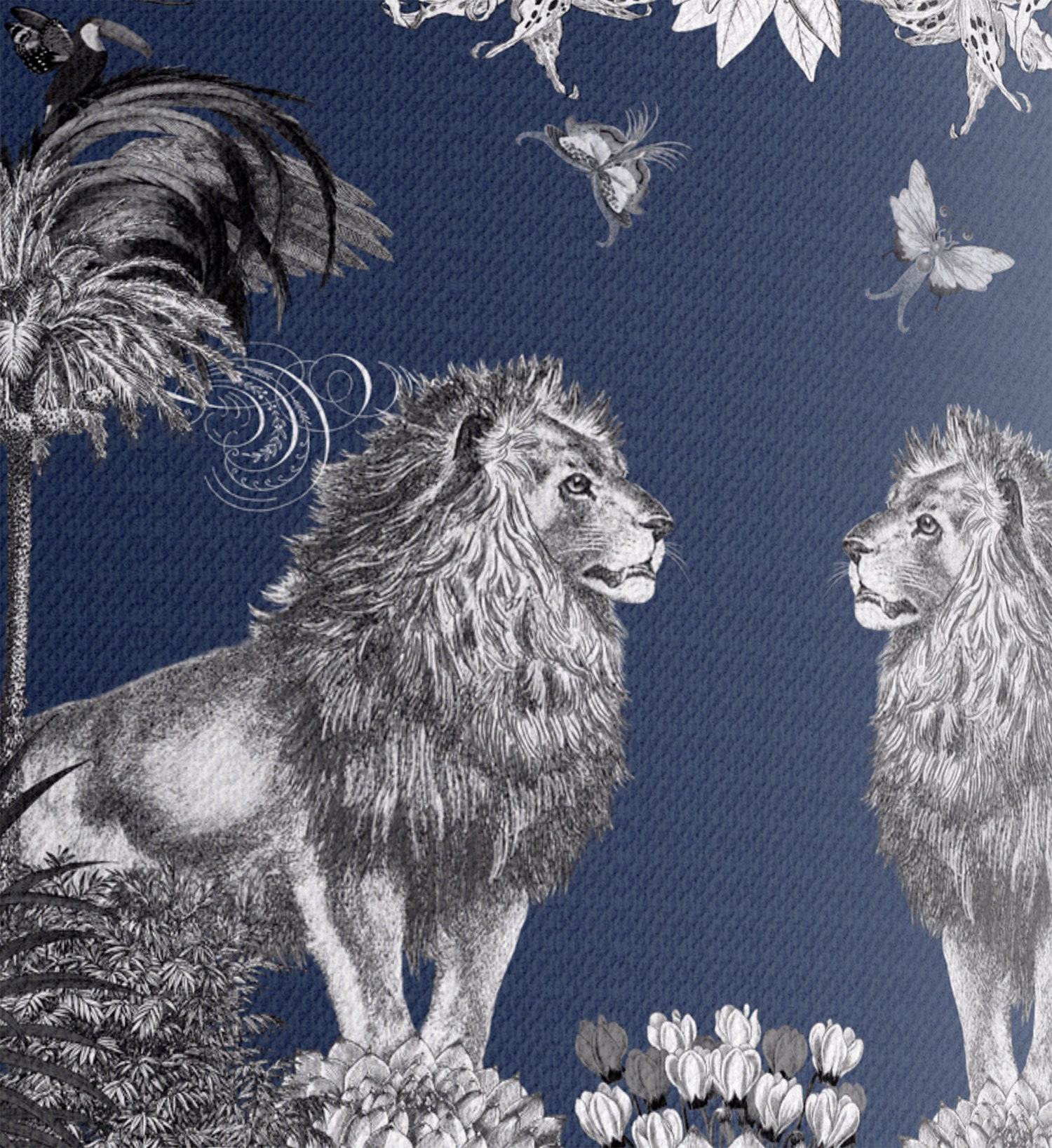 Navy Blue Lampshade Tropical Lion Fabric Lamp Shade Gold 