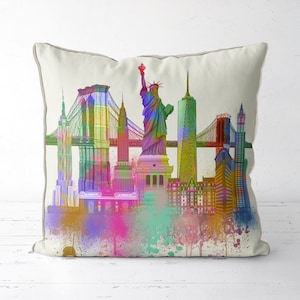 Prezent na panoramę Nowego Jorku w Nowym Jorku Poduszka w Nowym Jorku Poduszka dekoracyjna Rainbow Bright 2 Prezent na parapetówkę Poduszka podróżnicza z motywem panoramy Manhattanu