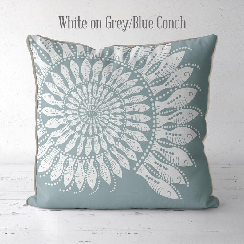 Modern coastal pillow covers Coastal throw pillows - Little Fishes Spiral Shell Midnight Blue on White Coastal style, Nautical pillow covers image 7
