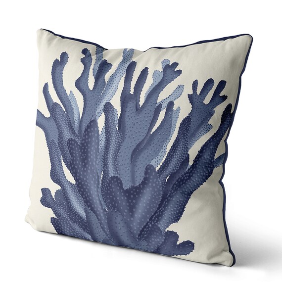 Navy and top coral pillows