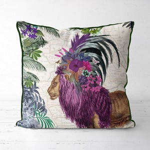 Purple floral lion pillow cover, quirky grandmillennial cushion cover