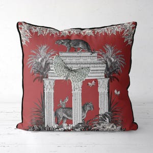 Red tropical leopard pillow cover, elegant exotic safari cushion cover