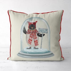 Christmas pillow cover - Penguin Snow Globe - Penguin pillow cover, penguin cushion decor, funny penguin gift idea christmas cuhion cover
