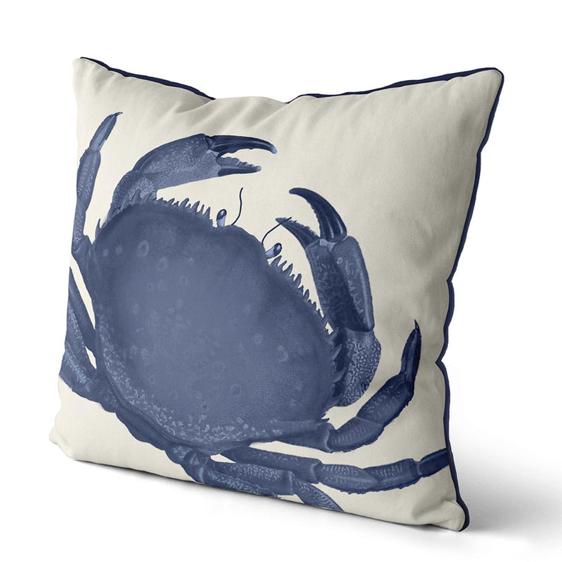 Blue Crab Pillow Cover - coastal pillows, beach house pillow, beach house decor, nautical cushion cover, beach cottage crab cushion handmade image 2