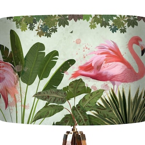 Pink Flamingo Lampshade, tropical lamp shade tropical decor flamingo decor, designer fabric lighting jungle decor room, pink decor handmade image 8