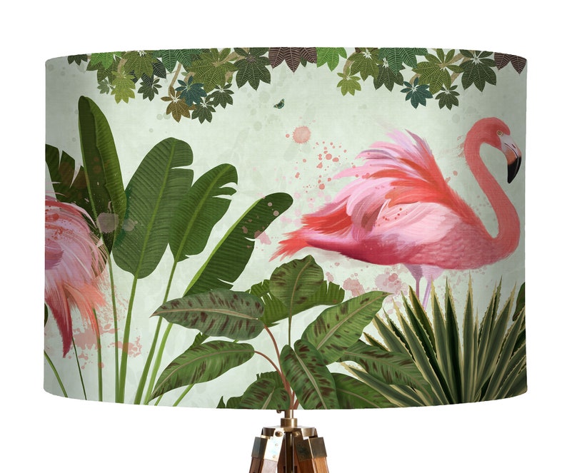Pink Flamingo Lampshade, tropical lamp shade tropical decor flamingo decor, designer fabric lighting jungle decor room, pink decor handmade image 8
