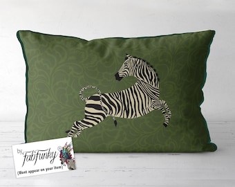 Grönt zebramönster örngott för ländryggen, zebrakuddfodral, djurtryckt prydnadskudde, safari-dekor, botanisk grön soffkudde