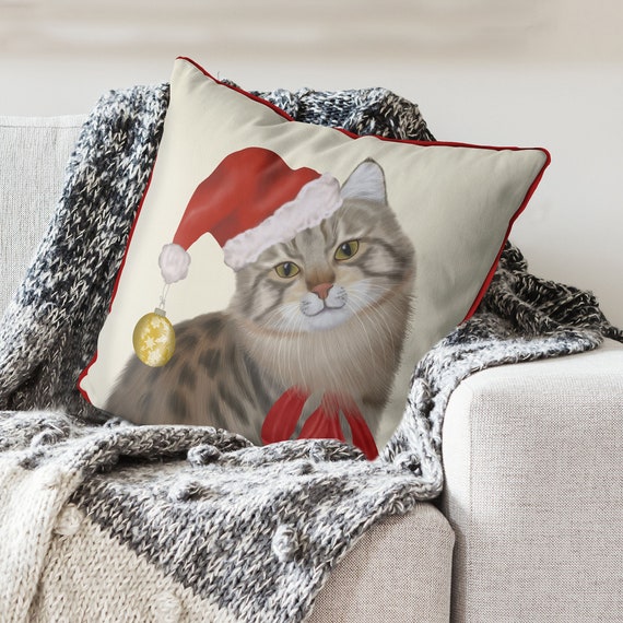 Christmas Pillow Cover Cute Cat in Christmas Santa Hat Holiday Season Decor Gift Buying Xmas Cushion Cover of Funny Cat by Fabfunky Etsy New Zealand