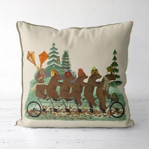 Kussensloop berenfamilie, kussen bosdieren, grappig kinderkamerdecor, plaid huisje huisje