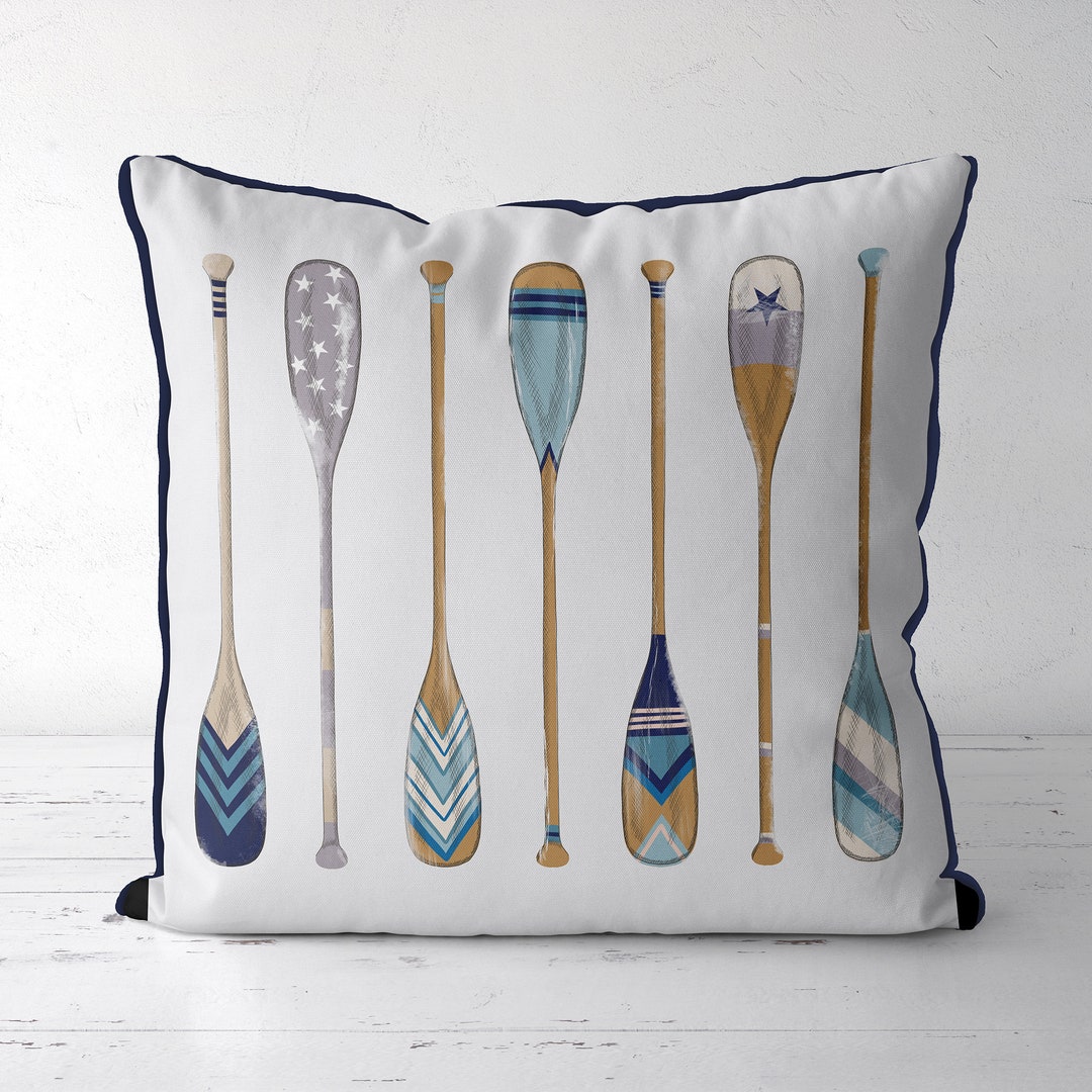 Vintage Style Oars Pillow Cover Design No. 2 Blue on White, Cabin