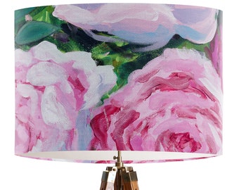 Farbiger rosa Blumen-Lampenschirm - Trommel-Lampenschirm, rote und rosa Rosen-Blumen-Lampenschirm, abstrakte lose Blumen, modernes Frühlingsdekor
