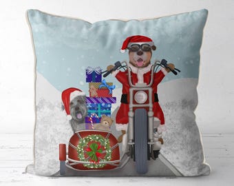 Almohada navideña para perro, funda de cojín con diseño de Mutts on Christmas, regalo divertido de motociclista para dueños de perros, almohada decorativa para regalar en Navidad.