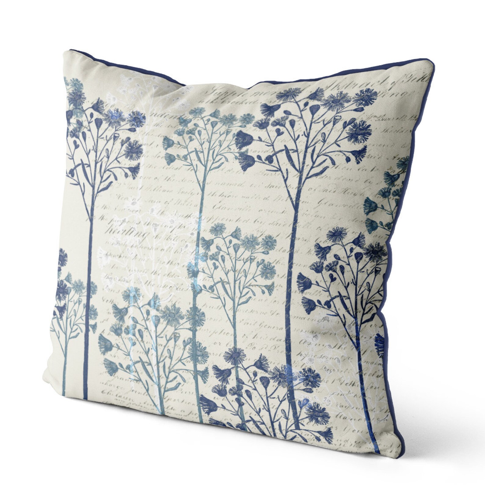 Blue Floral Pillow Cover Botanical Print Pillow Blue Pillow Etsy