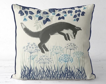 Fuchs Kissenbezug - Country Lane Fox 4 - Waldtier, britische Tierwelt, Fuchs Illustration Fuchs Geschenk für Fuchsliebhaber englische Landschaft