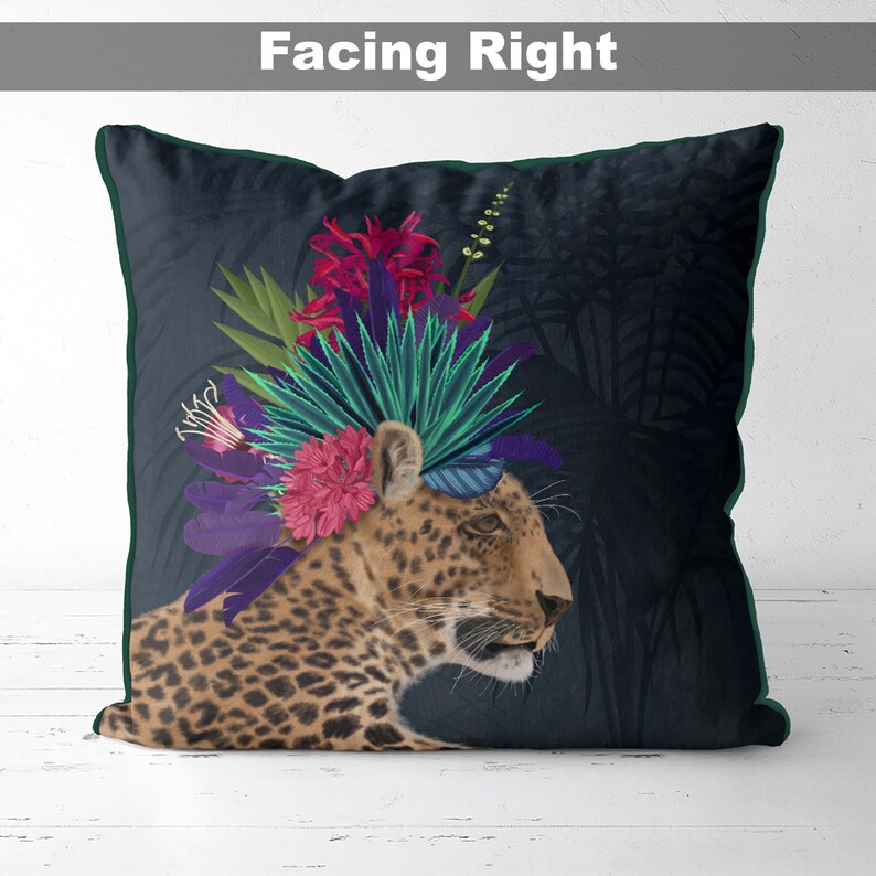 Exotic whimsical leopard pillow cover, tropical safari throw cushion image 6