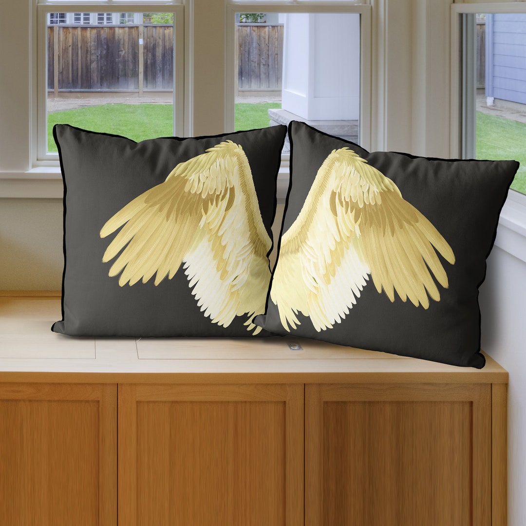 Set of 2 Golden Angel Wing Pillow Covers Multiple Colours Available, Angel Wing Cushions, Gothic