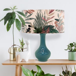 Colourful tropical leaf lampshade, pink and green modern abstract botanical design, handmade in the uk, Designer Home Decor image 7