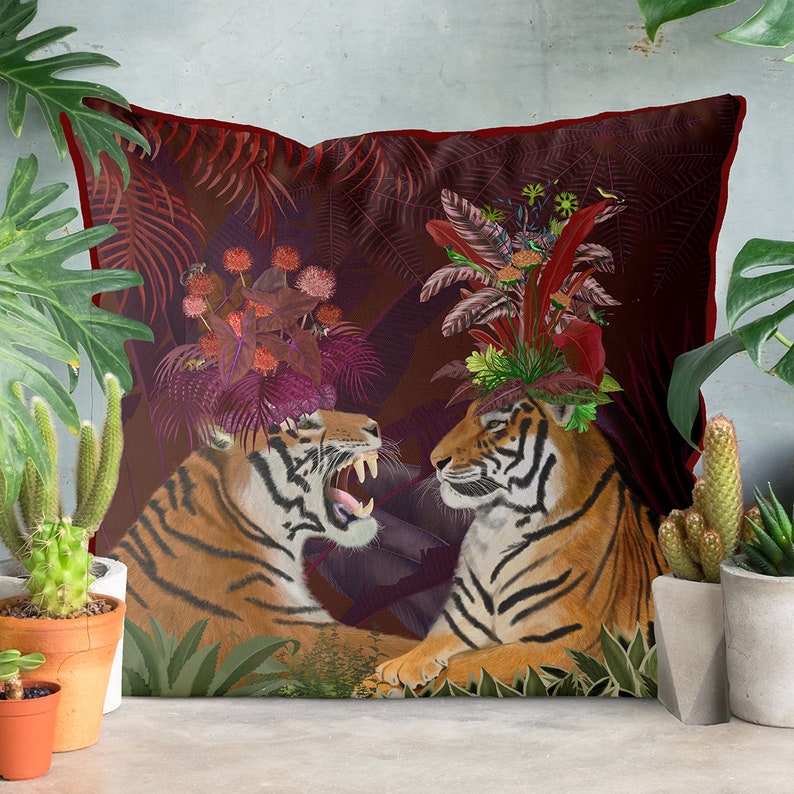 Tiger Cushion Cover Red Jungle Pillow Tropical Decor Tiger | Etsy