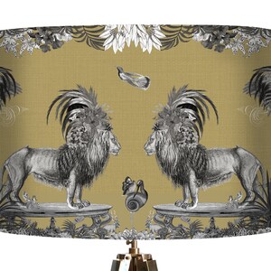 Tropical Lion lampshade in gold, with gold metallic lining, designer fabric handmade in the UK jungle style decor statement lampshade image 5