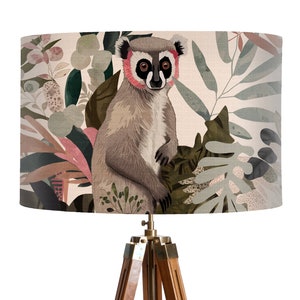 Colourful Lemur lampshade with abstract botanical design, handmade in the uk, Designer Home Decor jungle theme safari decor, abstract design