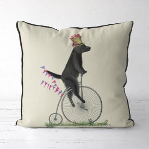 Flat Coated Retriever Pillow Cover, Dog Cushion Cover on Penny Farthing Bike