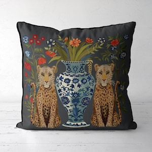 Pink Leopard Pillow Cover: Chinoiserie Animal Print Cushion