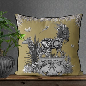 Gold Tropical Zebra Lamp Shade Jungle design table or pendant lamp shade. gold metallic lining, luxury designer fabric lampshade handmade image 9
