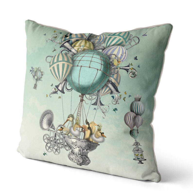 Accent pillow decorative pillow Aves Piger living room decor Home decor throw pillow Hot air balloon pillow whimsical decor Bird Pillow image 8