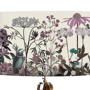 Rosa blommig lampskärm - Wildflower Blush - Tyglampskärm Skogsdjur rosa och lila Sovrumslampskärm stor lampskärm trumma bild 7
