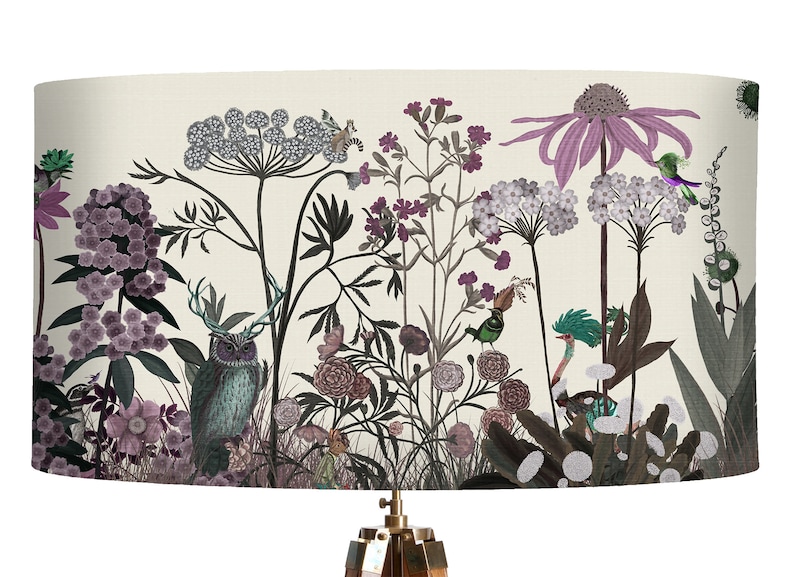 Rosa blommig lampskärm - Wildflower Blush - Tyglampskärm Skogsdjur rosa och lila Sovrumslampskärm stor lampskärm trumma bild 7