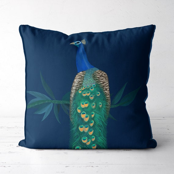 Peacock Decor Pillow Cover Peacock on Branch Peacock Cushion Cover Pillow Sham Gold Blue Green Teal Decor Scatter Cushions Toss Pillow Etsy