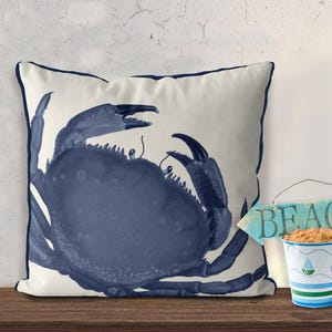 Blue Crab Pillow Cover - coastal pillows, beach house pillow, beach house decor, nautical cushion cover, beach cottage crab cushion handmade image 3