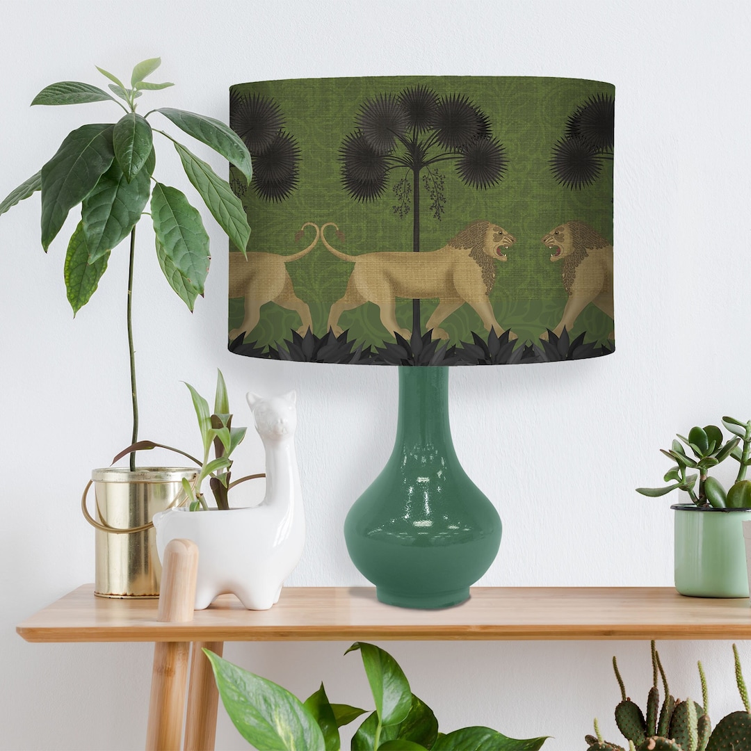 Tropical Green Lampshade, Jungle Lion Lamp Shade, African Style Lamp